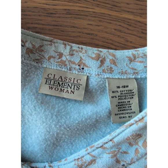 Classic Elements Long Sleeve Sweatshirt Pearl Snap Powder Blue Plus Sz 16-18W - Picture 6 of 7